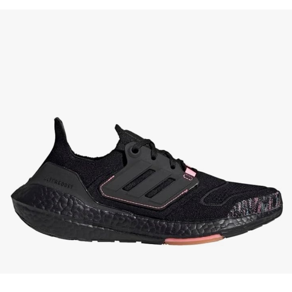 Adidas Women’s Ultraboost 22 running shoes in the Core Black/Beam Pink colorway
